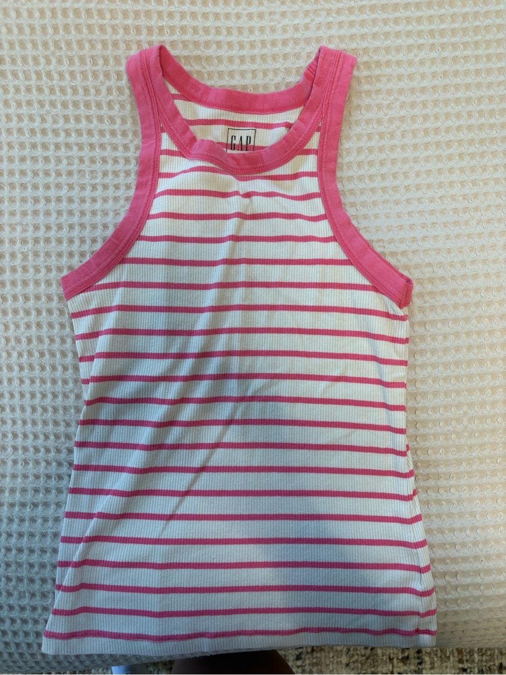 GAP White Tank Top with Pink Stripes